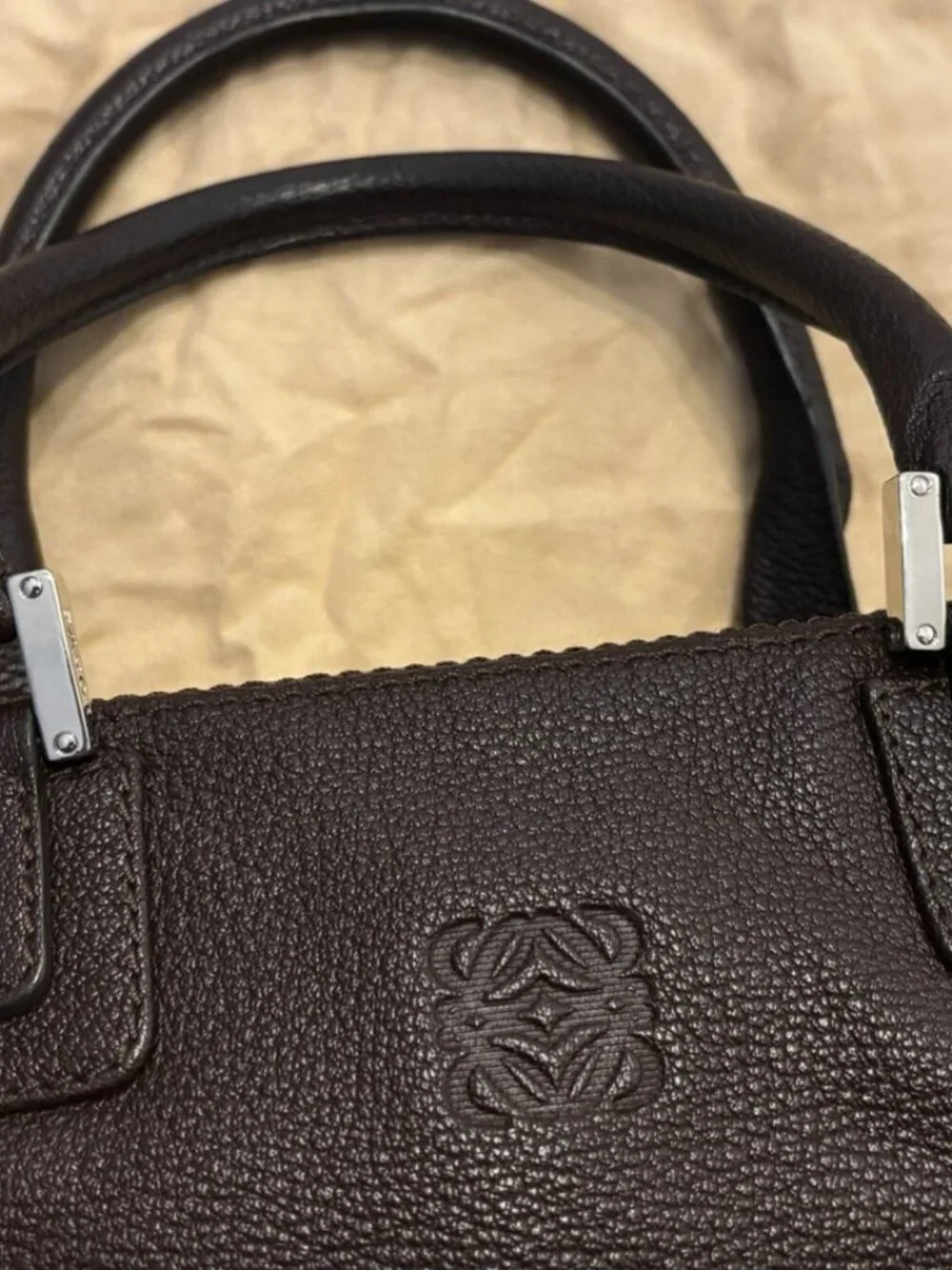 LOEWE Brown Pebbled Leather 2-Way Briefcase Business Bag w/ Strap & Dust Bag
